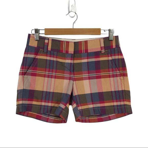 J.Crew Plaid 100% Cotton Casual Chino Shorts Style 45063 Size 00 Pockets - Picture 1 of 12